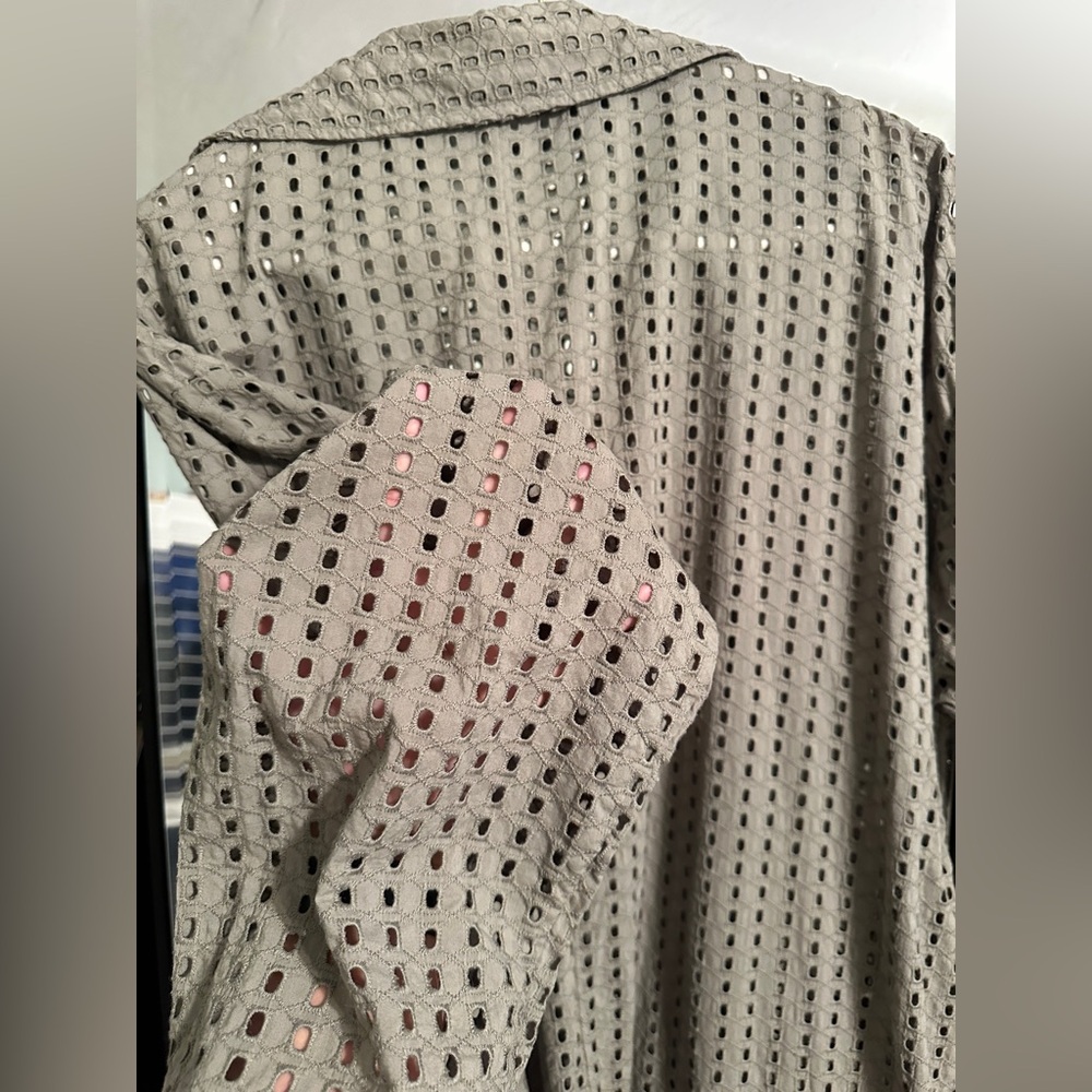Anthropologie Collared Eyelet Olive Green Duster - Picture 10 of 10